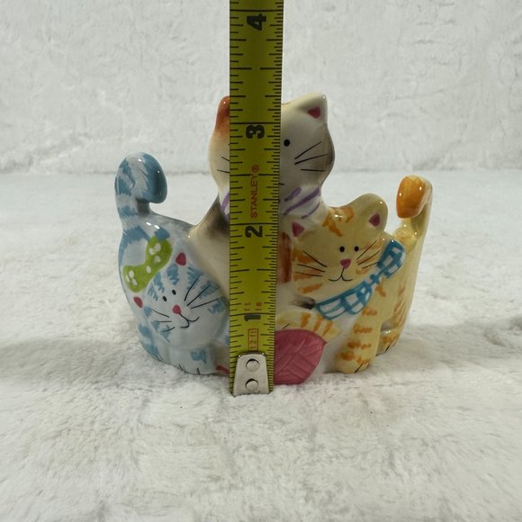 Vintage Pillar Candle Holder Three Cats Ceramic 3.5" Whimsical - Picture 6 of 7